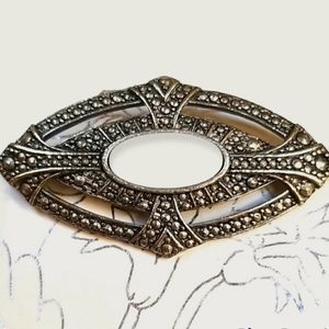 Vintage 1920s Art Deco Mother of Pearl Marcasite Silvertone Brooch